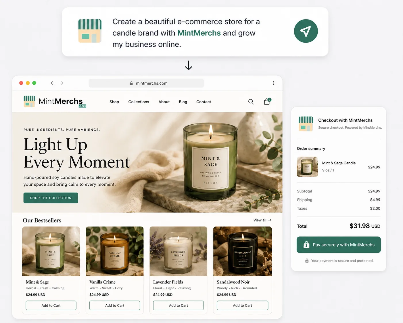 MintMerchs shop creation flow